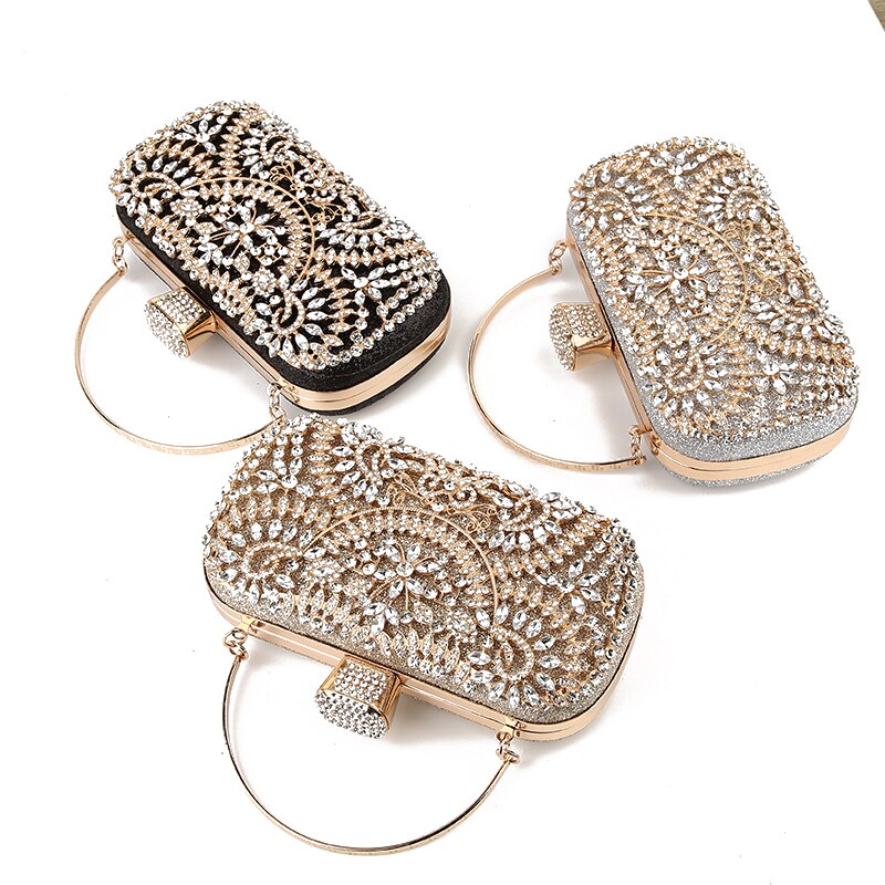 Women's Floral Patterned Crystal Evening Clutch